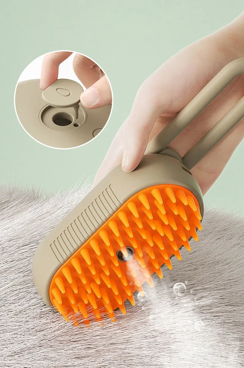Steamy Brush Electric Spray Cat Hair Brush 3in1 Pet Hair Removal Tool 360° Rotating Handle Silicone Multifunctional Massage Comb