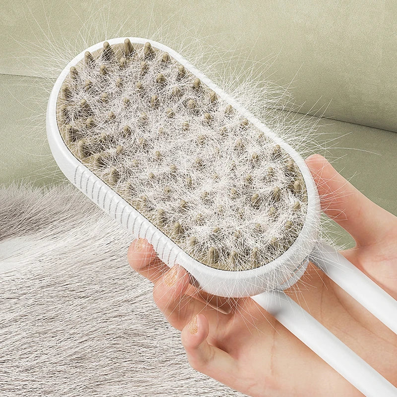 Steamy Brush Electric Spray Cat Hair Brush 3in1 Pet Hair Removal Tool 360° Rotating Handle Silicone Multifunctional Massage Comb