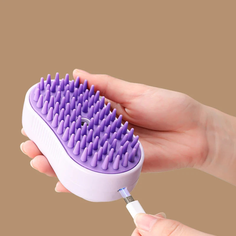 Steamy Brush Electric Spray Cat Hair Brush 3in1 Pet Hair Removal Tool 360° Rotating Handle Silicone Multifunctional Massage Comb
