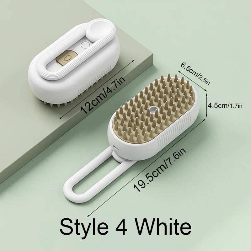 Steamy Brush Electric Spray Cat Hair Brush 3in1 Pet Hair Removal Tool 360° Rotating Handle Silicone Multifunctional Massage Comb